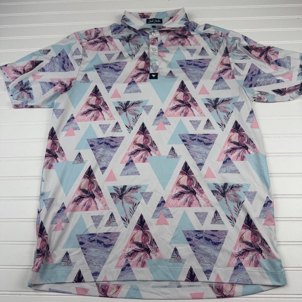 Bad Birdie Men's Large Short Sleeve Polo Golf Palm Trees